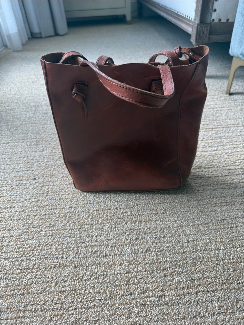 Nisolo Chestnut Brown Leather Bucket Tote